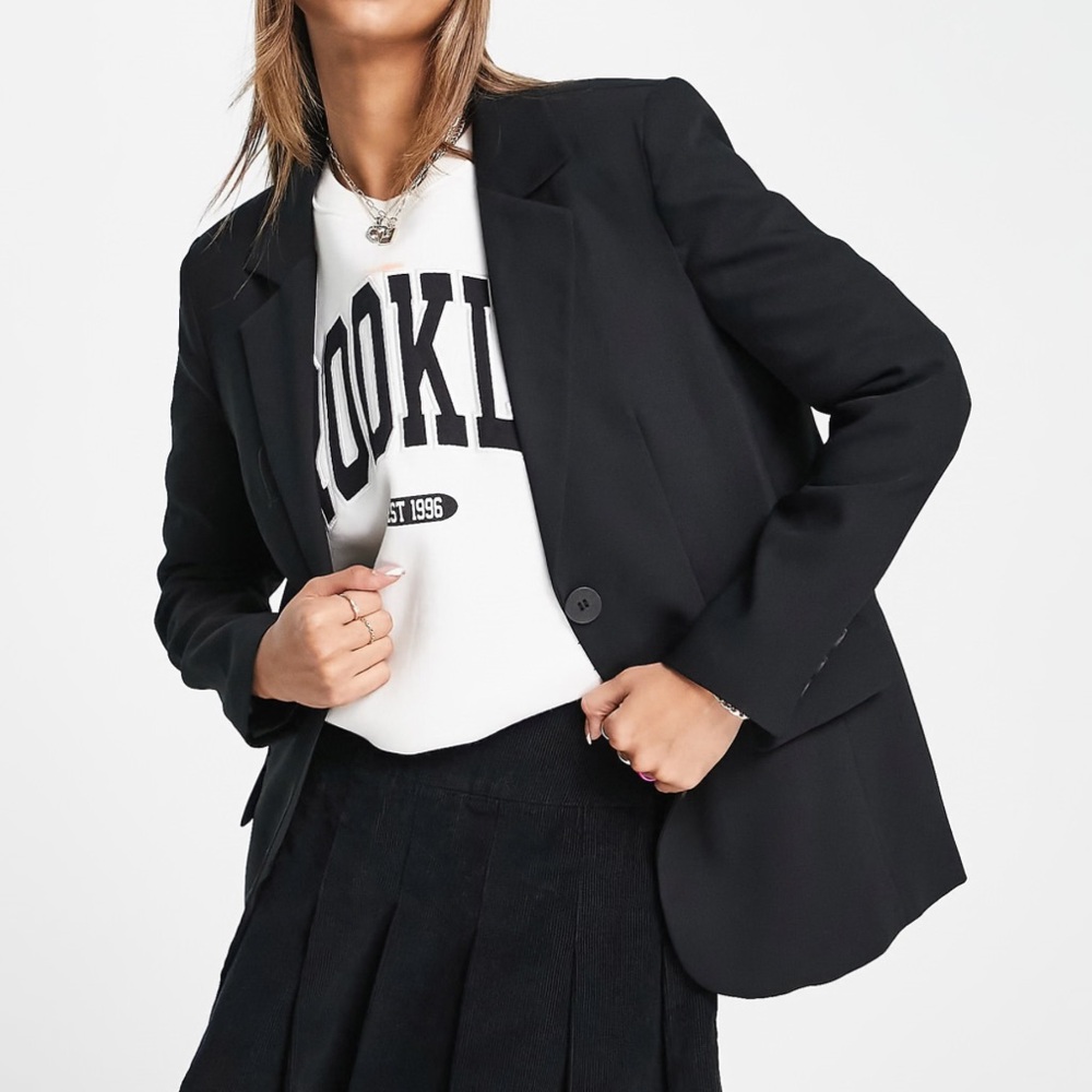 Pull&Bear oversized boyfriend masculine blazer in black M - Picture 8 of 9